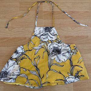 Yellow and white floral halter top